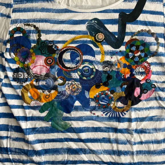 Desigual Women’s Striped Butterfly Sleeve T Shirt - Size XXL - Picture 4 of 12